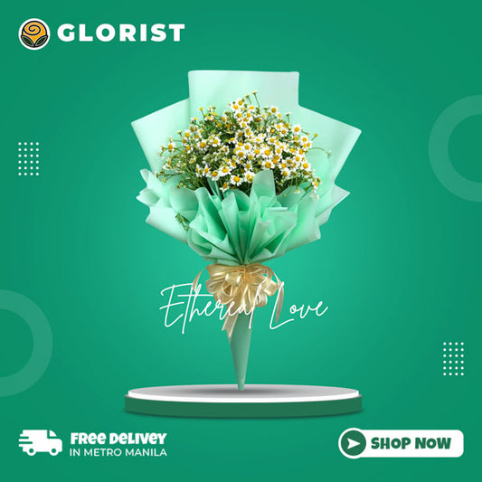 Captivating bouquet featuring egg asters, expertly arranged in a emerald Korean wrap tied with ribbon. This stunning floral arrangement is perfect for any special occasion, adding beauty and charm to your celebrations.