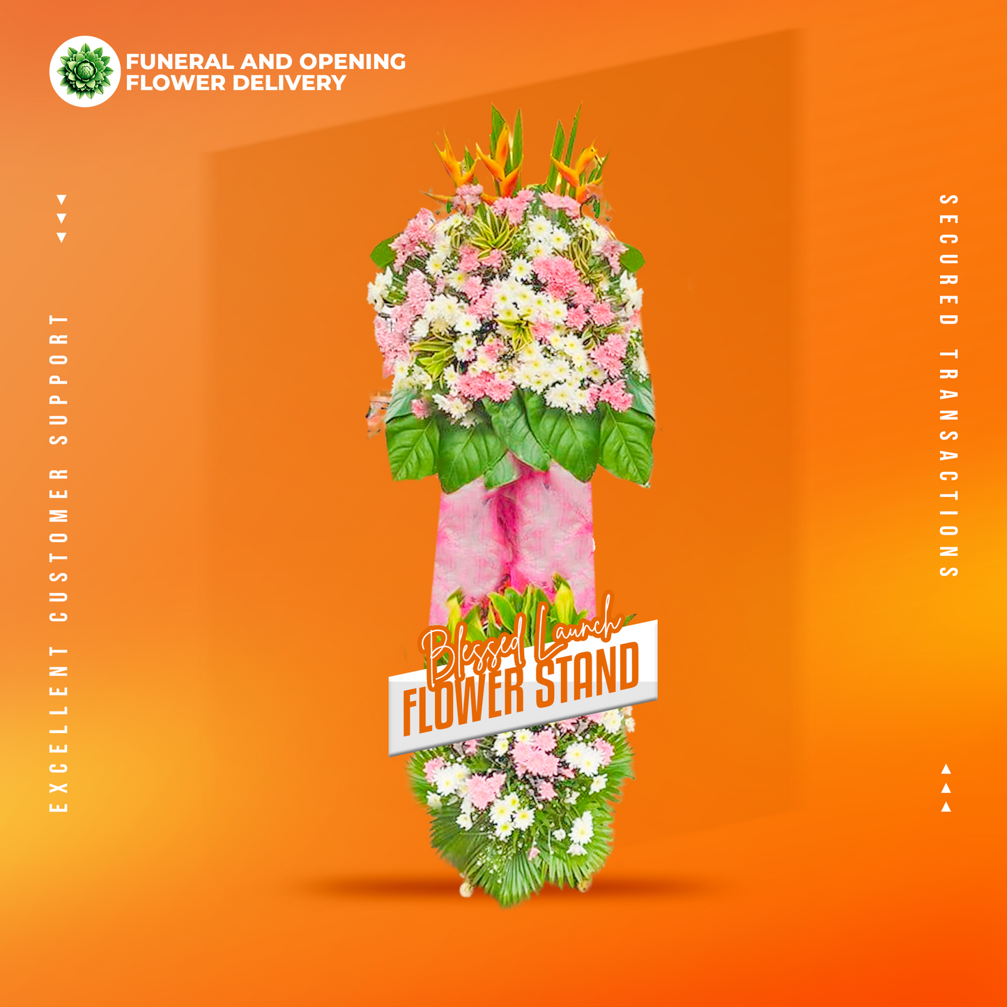 Blessed Launch Inaugural Stand with colorful flowers for grand openings and celebrations