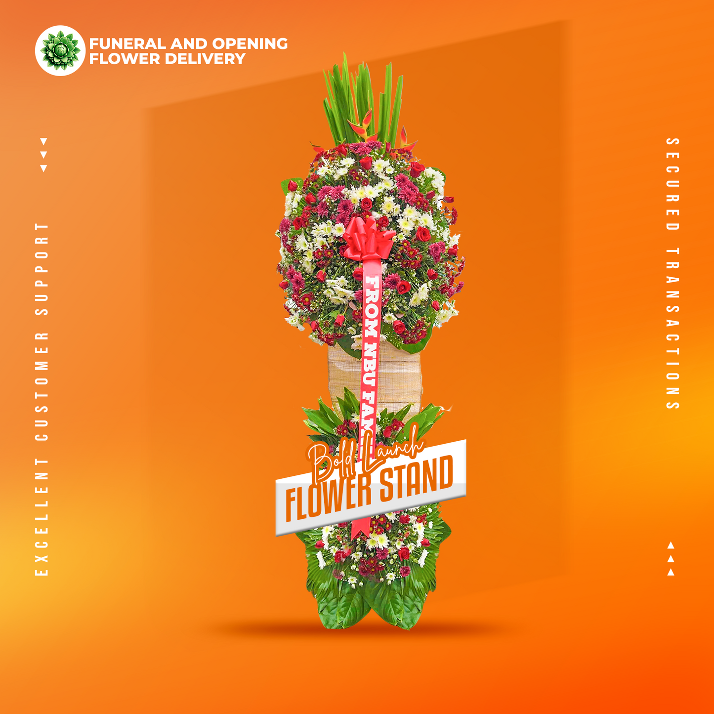 Bold Launch Inaugural Stand with fresh flowers for grand openings and milestone celebrations