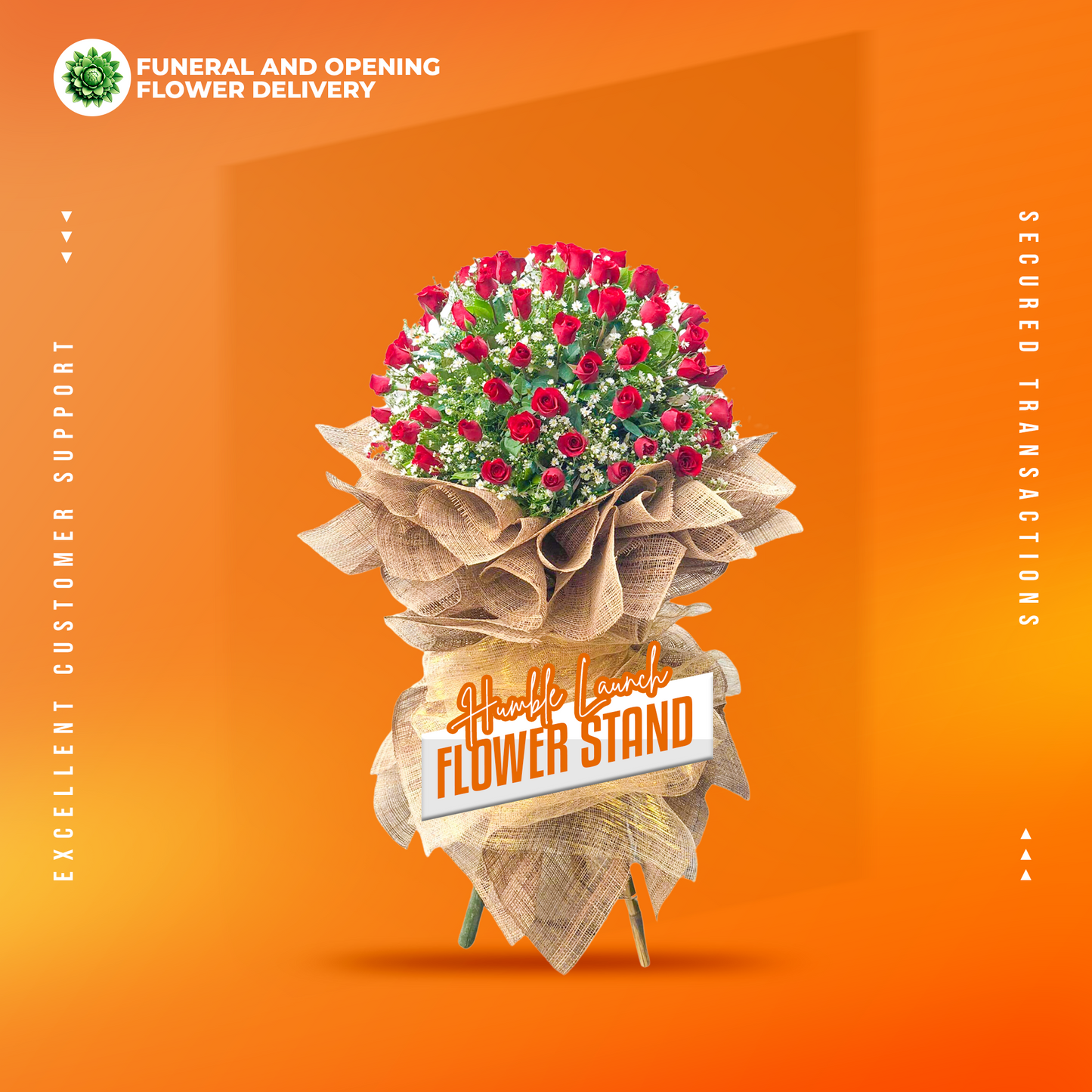 Humble Launch Inaugural Stand with red roses and aster fillers for grand opening celebrations