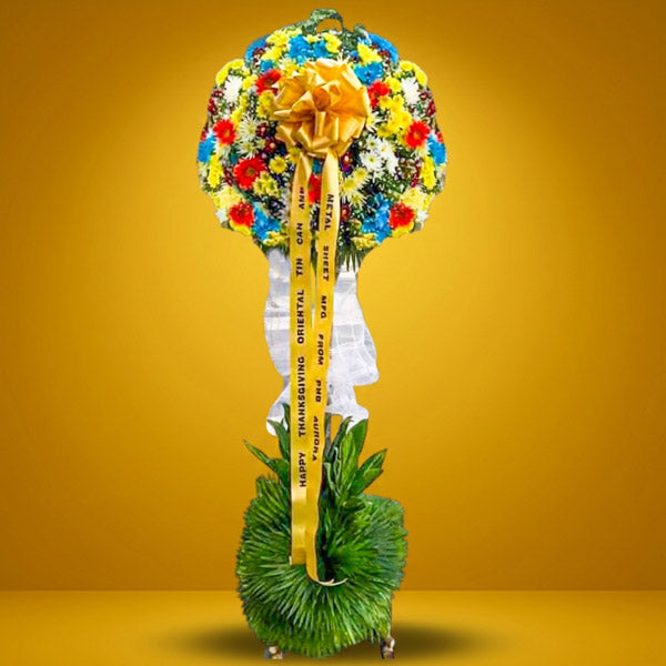 Influential Launch Inaugural Stand with vibrant flowers for grand opening celebrations