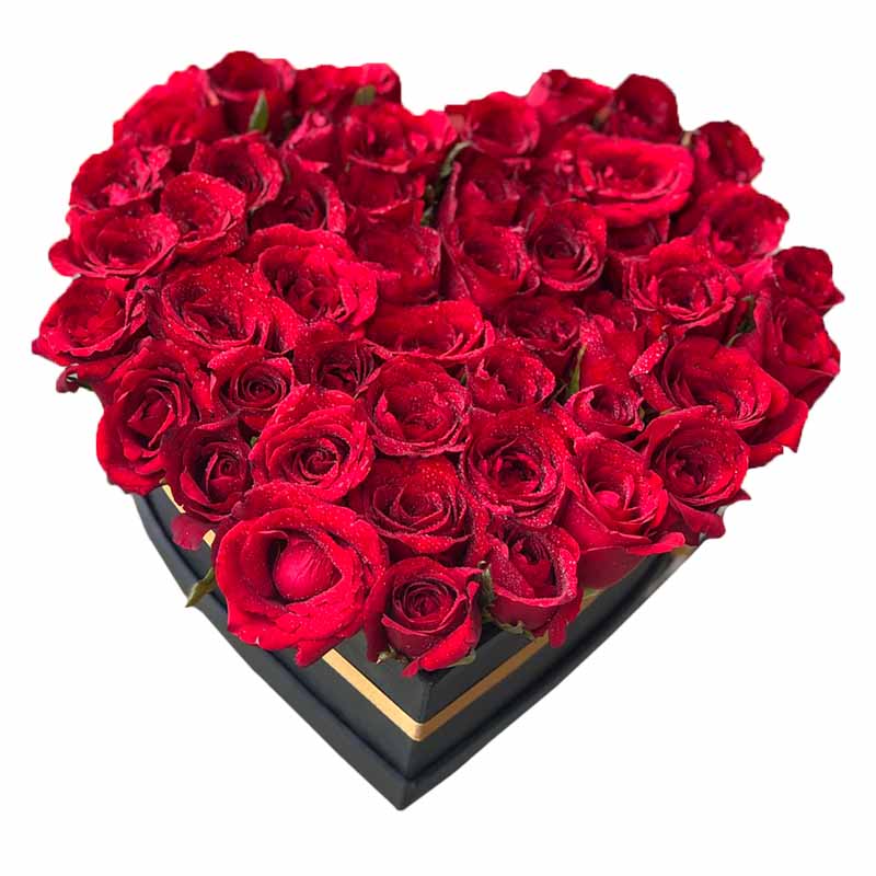 Romantic Gesture: Heart-shaped box filled with 36 stunning red roses - Express your love with this captivating floral arrangement.