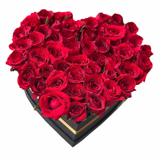 Romantic Gesture: Heart-shaped box filled with 36 stunning red roses - Express your love with this captivating floral arrangement.