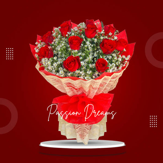 Stunning one dozen red rose bouquet with aster fillers. Korean and abaca wrap for a touch of elegance and charm.