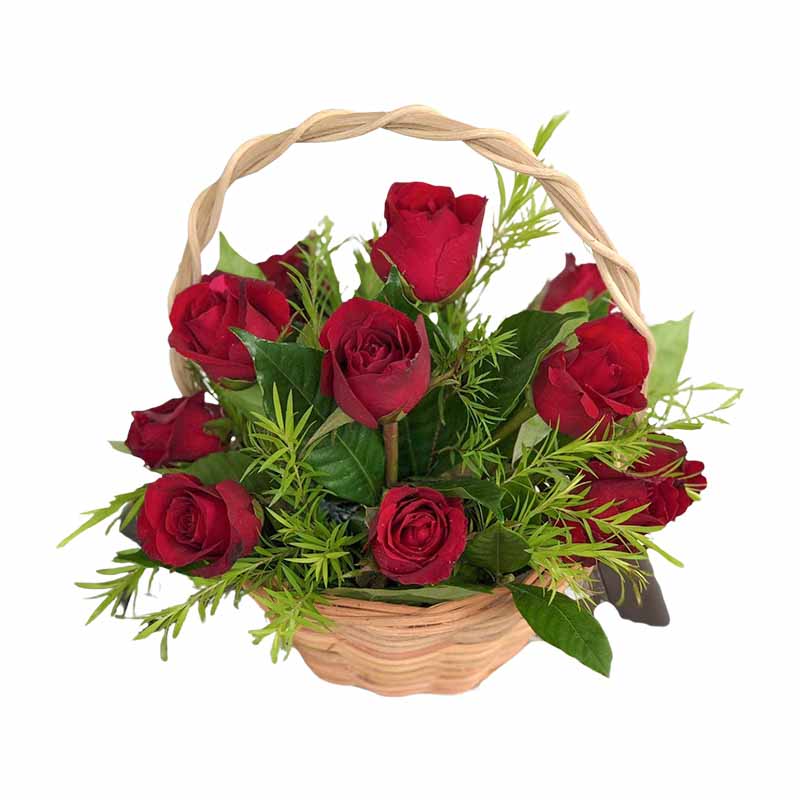 Red Fantasy Basket Arrangement: Red Roses and Lemon Grass Fillers