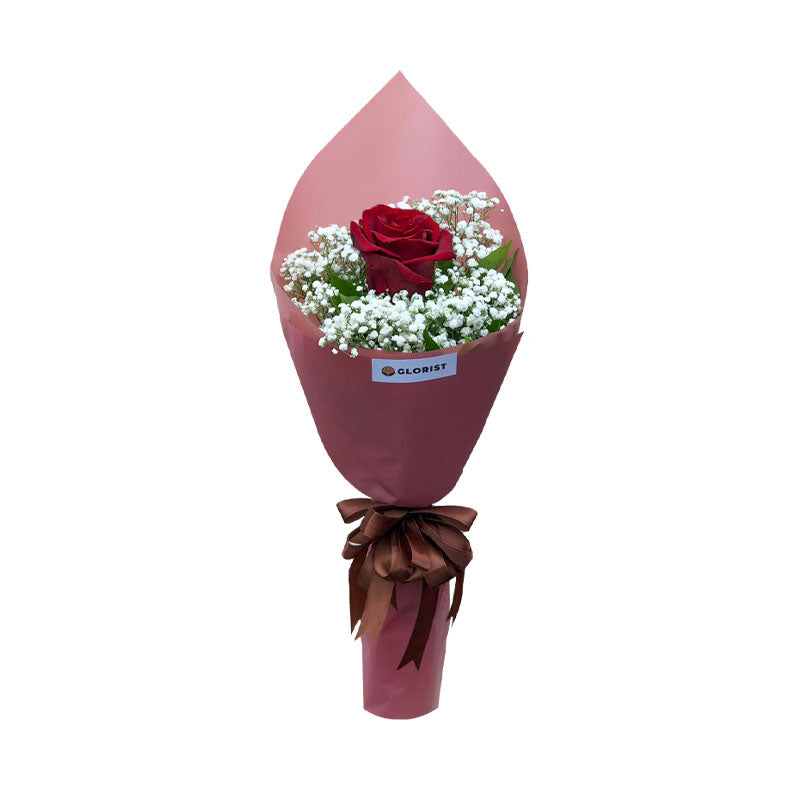 Single Ecuadorian Rose Bouquet: An exquisite Ecuadorian rose accompanied by delicate gypsophila fillers, presented in a beautifully crafted Korean-style packaging. The bouquet is elegantly wrapped with a satin ribbon, adding a touch of sophistication to this charming floral arrangement. Perfect for expressing your love, appreciation, or congratulations.