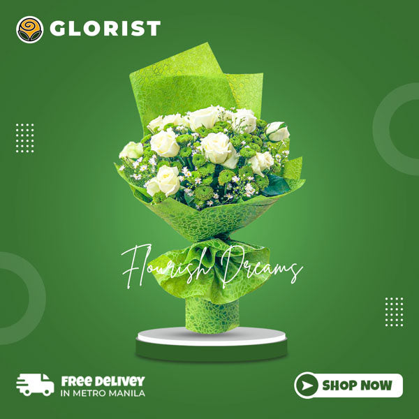 One Dozen White Rose with Green Buttons and Aster Fillers Korean Wrap - Elegant and captivating floral arrangement.
