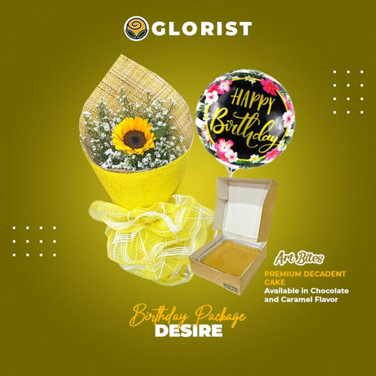 Radiant sunflower bouquet, indulgent Red Ribbon cake, and festive birthday balloon thoughtfully bundled together in this delightful package.