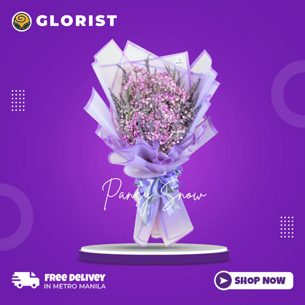 A captivating bouquet of Purple Gypsophila delicately painted with Lavender Fillers, beautifully arranged in a Korean-style wrap with an elegant border. Enhanced with a luxurious Satin Ribbon, this bouquet is a true delight for the senses.