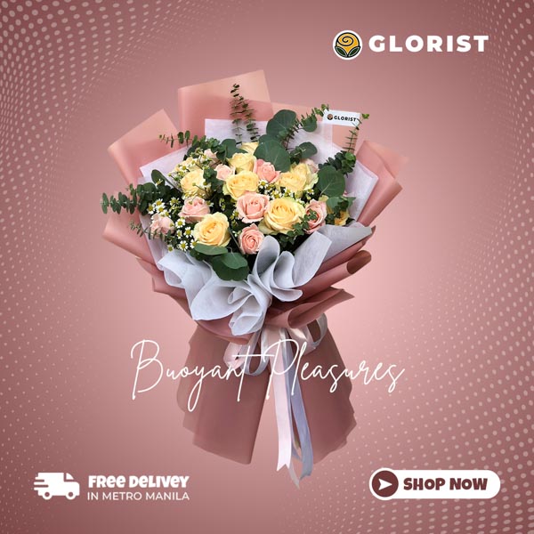 Captivating bouquet of 10 White China Roses and 10 Light Pink Roses complemented by delicate egg aster and eucalyptus Fillers, beautifully arranged in a Korean-style wrap and adorned with a luxurious Satin Ribbon.