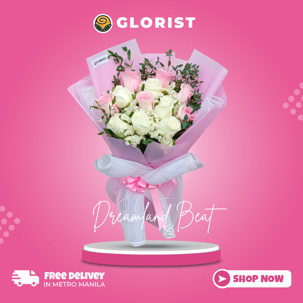 A captivating bouquet of 6 of each luxurious white and pink Ecuadorian roses, beautifully complemented by vibrant statice fillers. The roses are elegantly presented in a light pink Korean-style wrap with white net, accentuated by a stylish light pink satin ribbon. This stunning arrangement is perfect for adding a touch of elegance and charm to any occasion.