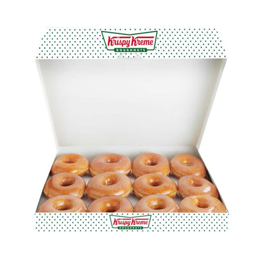 Irresistible Delight: 12 Krispy Kreme Original Glaze - Freshly baked, mouthwatering doughnuts, a sweet treat for all occasions.