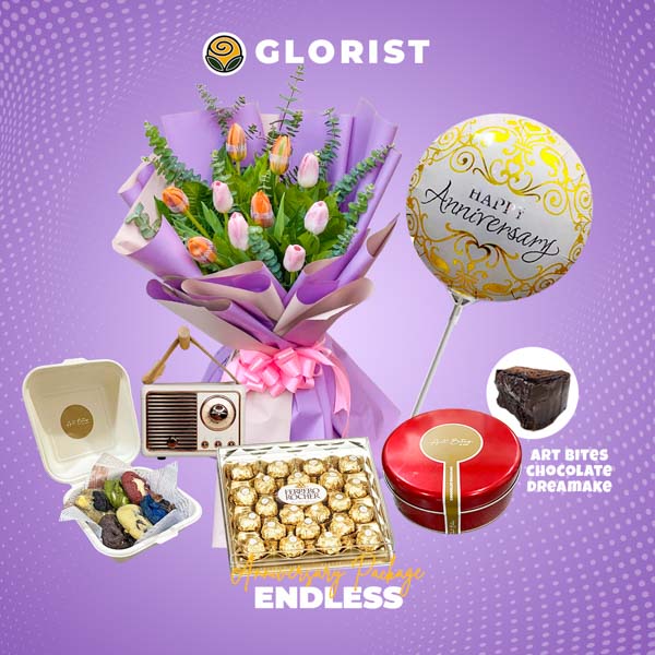 Anniversary Package of Tulips Bouquet and other gift items