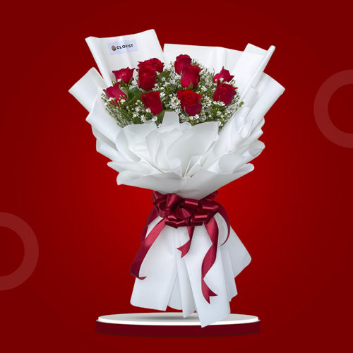 Fanciful Dreams: One dozen red roses with aster in white Korean film wrap - stunning and romantic flower arrangement for special occasions - flower delivery to SM City San Pablo and SM City Taytay