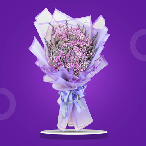 Captivating bouquet of purple gypsophila with lavender fillers in Korean-style wrap with border and satin ribbon - elegant flower arrangement for special occasions - flower delivery to SM Southmall and Filinvest City