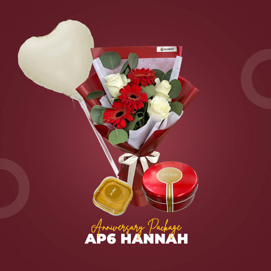 AP6 Hannah Anniversary Package with Abundance Love Flower Bouquet, balloon, Mini Decadent Cake, and Dreamcake