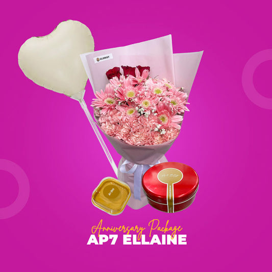 AP7 Ellaine Anniversary Package with Classic Love Flower Bouquet, balloon, Mini Decadent Cake, and Dreamcake