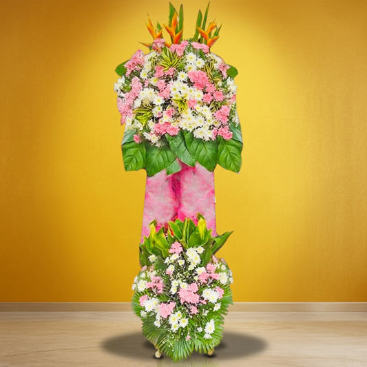 Blessed Launch Inaugural Stand with colorful flowers for grand openings and celebrations