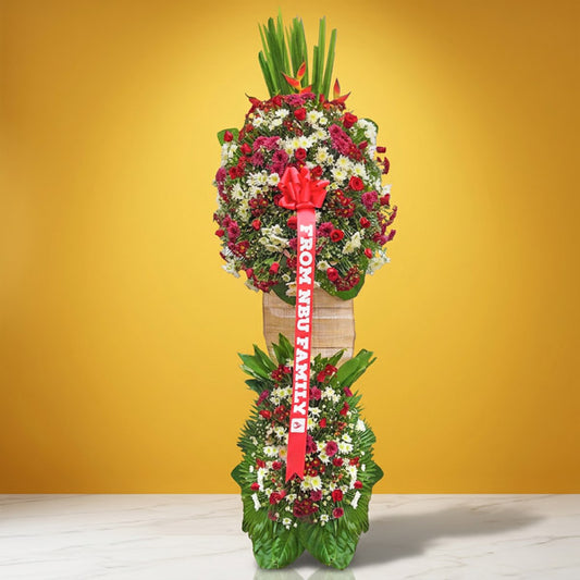 Bold Launch Inaugural Stand with fresh flowers for grand openings and milestone celebrations
