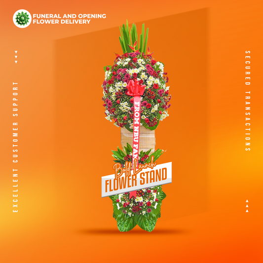 Bold Launch Inaugural Stand with fresh flowers for grand openings and milestone celebrations