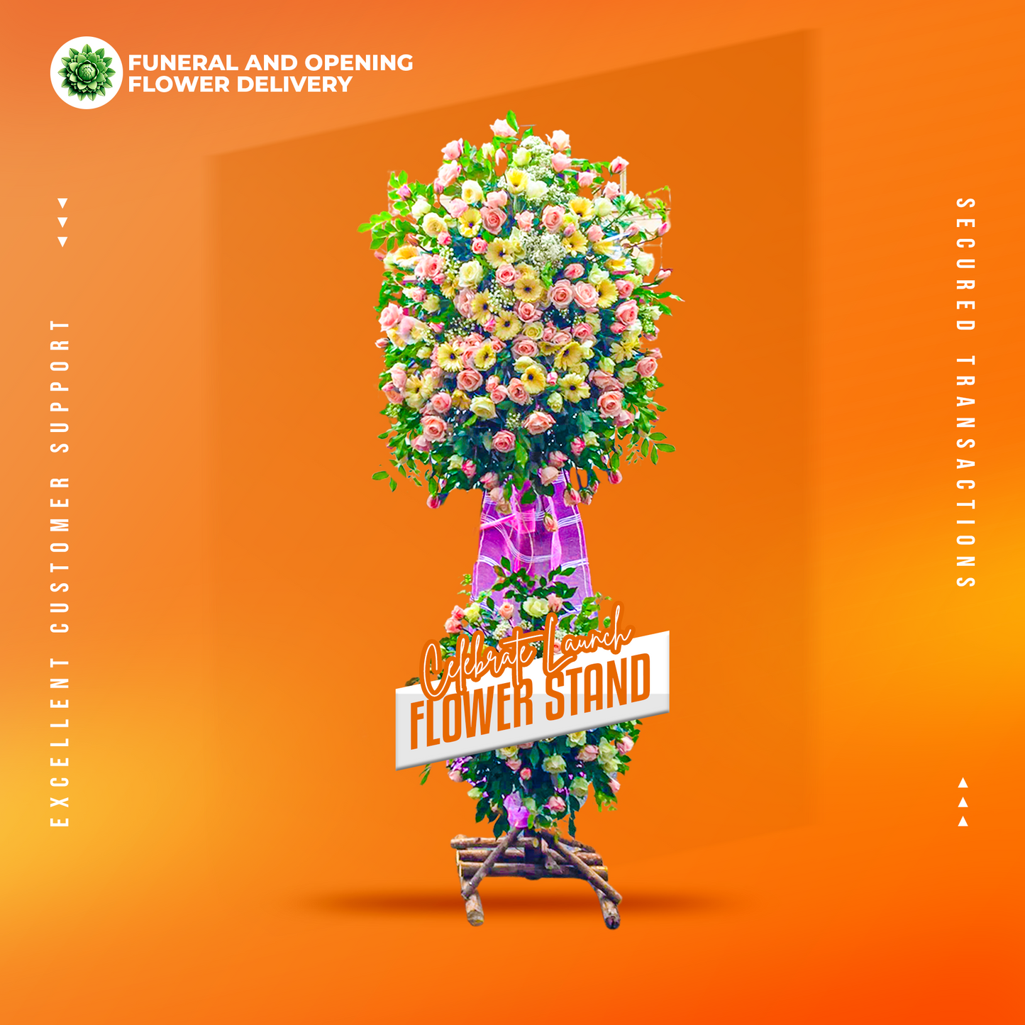 Celebrate Launch Inaugural Stand with light pink roses, white roses, white gerberas, gypsophila, and kamuning flowers