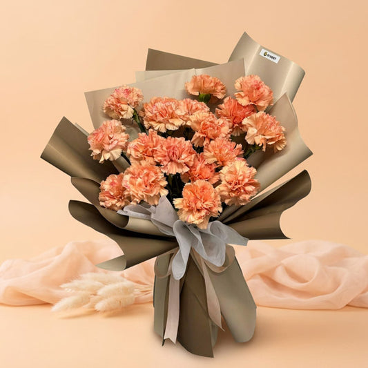 Peach orange carnation bouquet with light café Korean wrapping