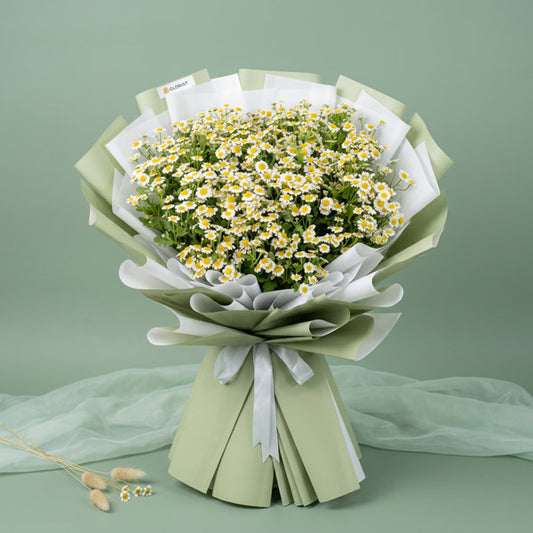 Egg aster flower bouquet with green Korean-style wrapping