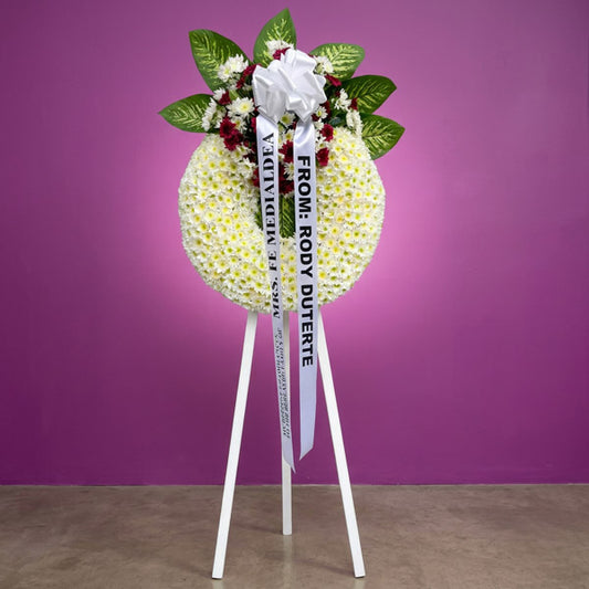 Gentle Memory Funeral Stand with elegant floral arrangement for funeral tribute