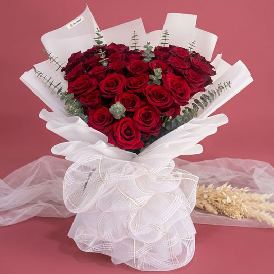 Luxury Ecuadorian rose bouquet with eucalyptus fillers