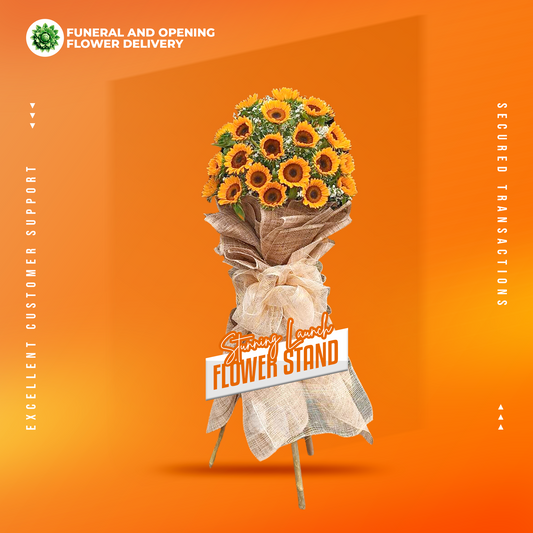 Stunning Launch Inaugural Stand with bright sunflowers and aster fillers for grand openings