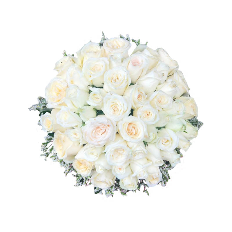 Bridal Bouquet: Radiate elegance and purity on your special day with this stunning bridal bouquet. Featuring five dozen exquisite white Korean roses, expertly arranged with delicate misty white fillers, this bouquet exudes grace and sophistication. Make a statement as you walk down the aisle with this breathtaking floral masterpiece, symbolizing love, beauty, and new beginnings.